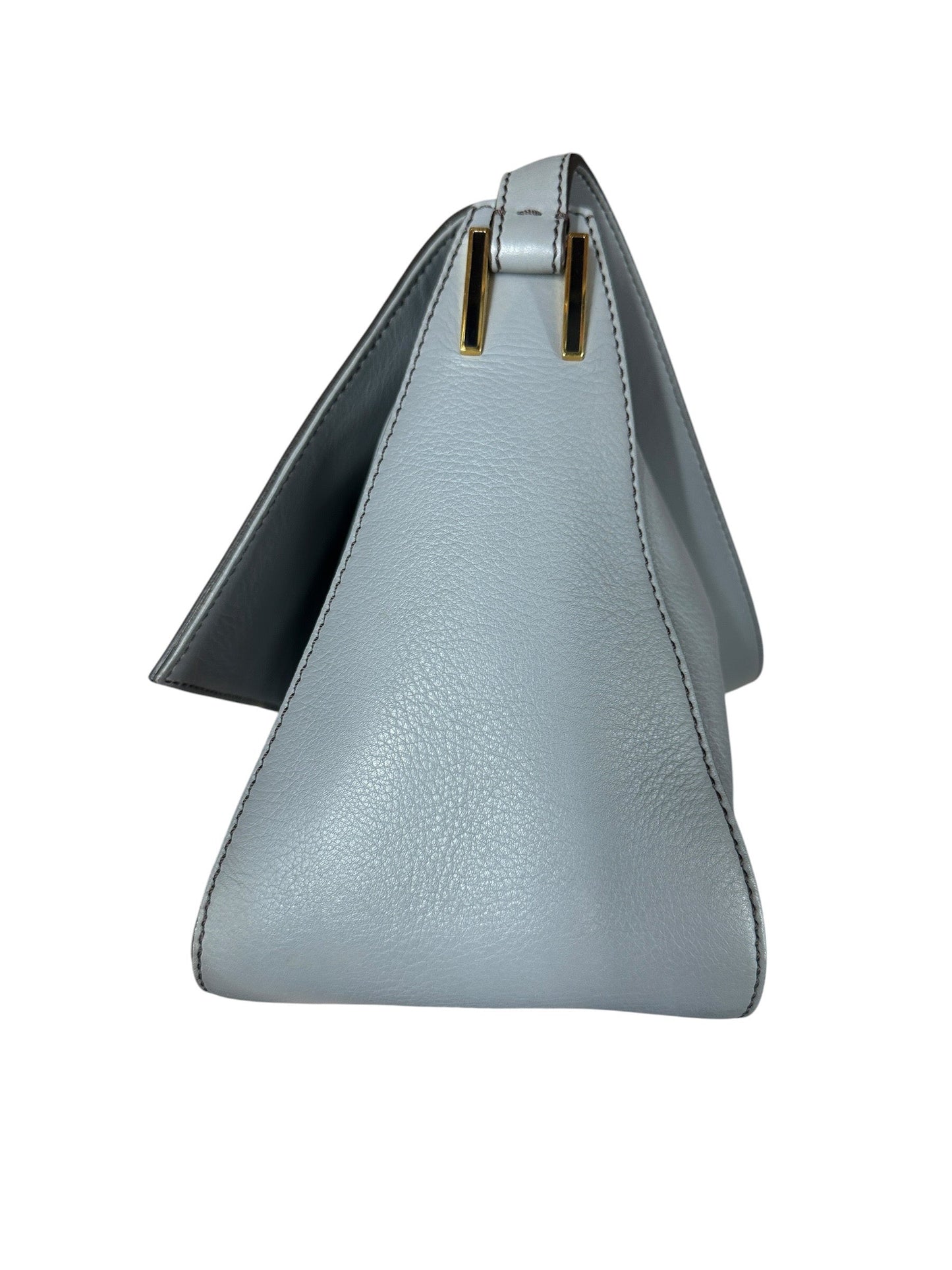 FENDI Smooth Calfskin Leather FF Buckle Shoulder Bag Grey Gold Hardware | Authentic Pre-Owned Luxury