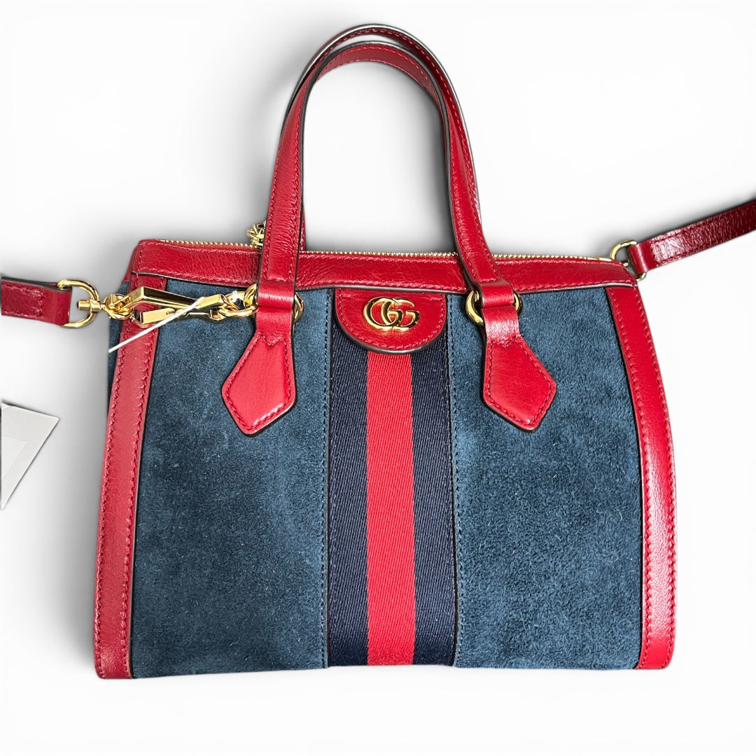Gucci Suede Calfskin Ophidia Tote Bag Navy Red Gold Hardware | Authentic Pre-Owned Luxury